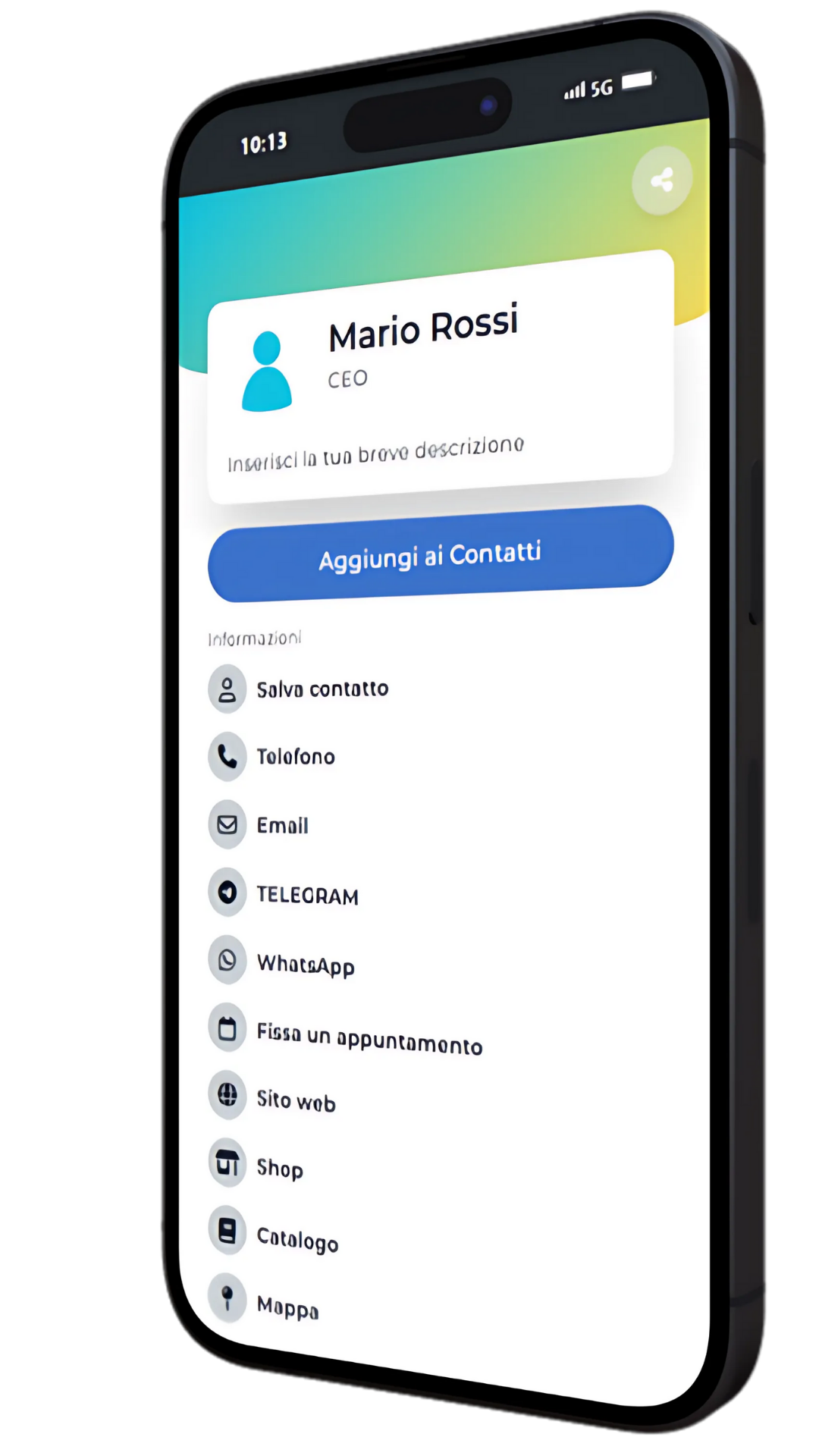 iPhone che mostra una card digitale